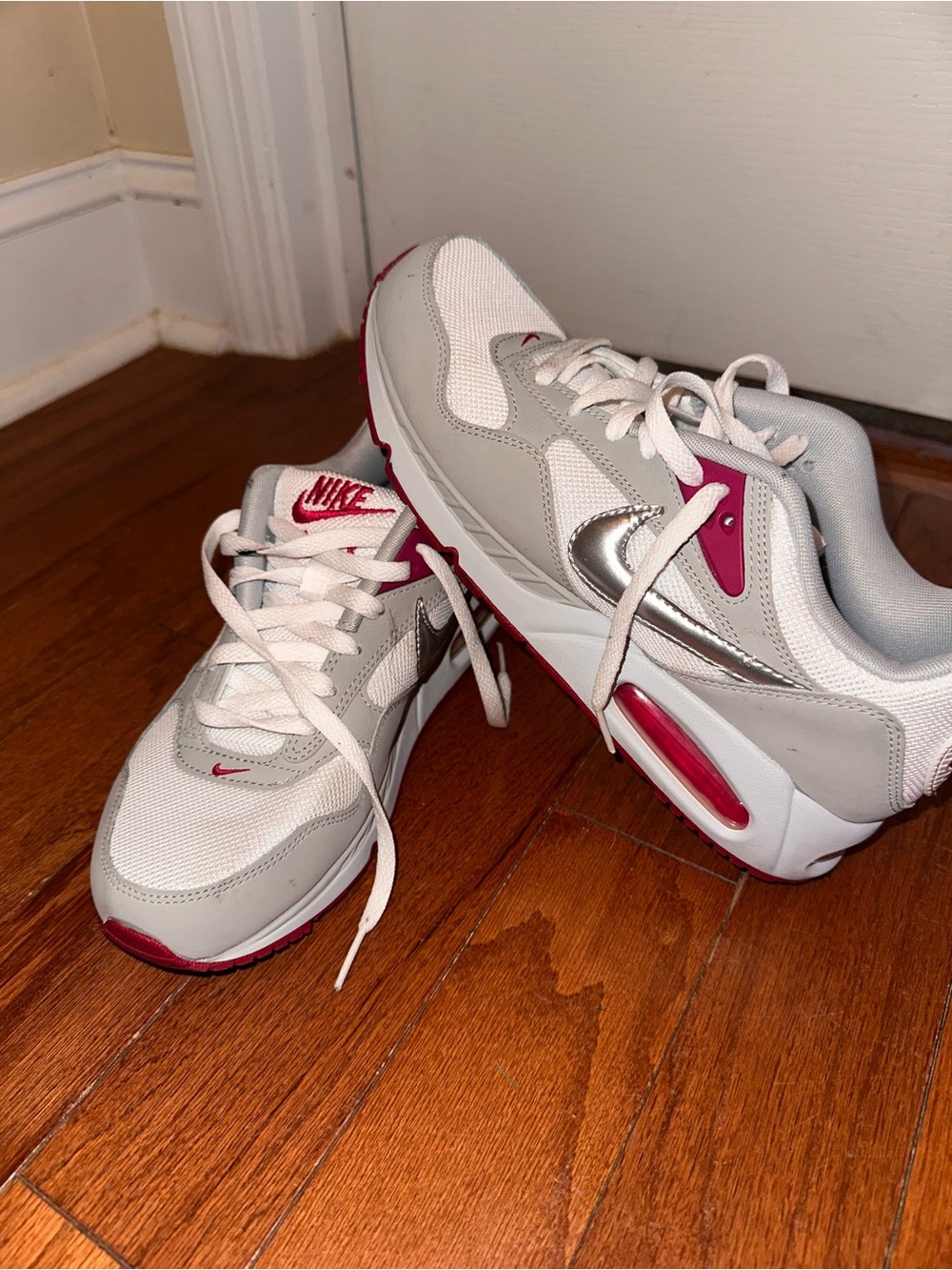 Nike Women’s Sneakers in White, Gray and Red Accents
